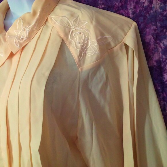 Vintage 80s Allison Smith Sheer Pleated Blouse Top -16 Flower Beads Yellow Flaws - Picture 4 of 9